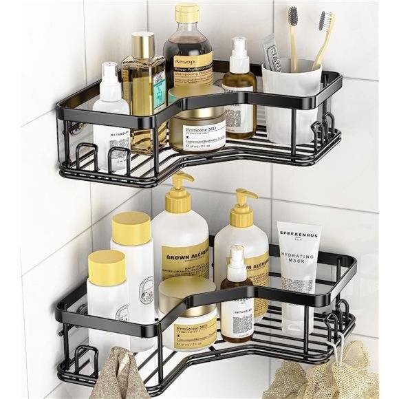Corner Shower Caddy, Shower Organizer Corner Shower Shelf with 8 hooks,2-Pack - Picture 1 of 6